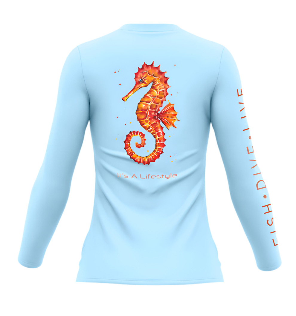 Ladies V-Neck & Toddler | Seahorse | Blue | Long Sleeve