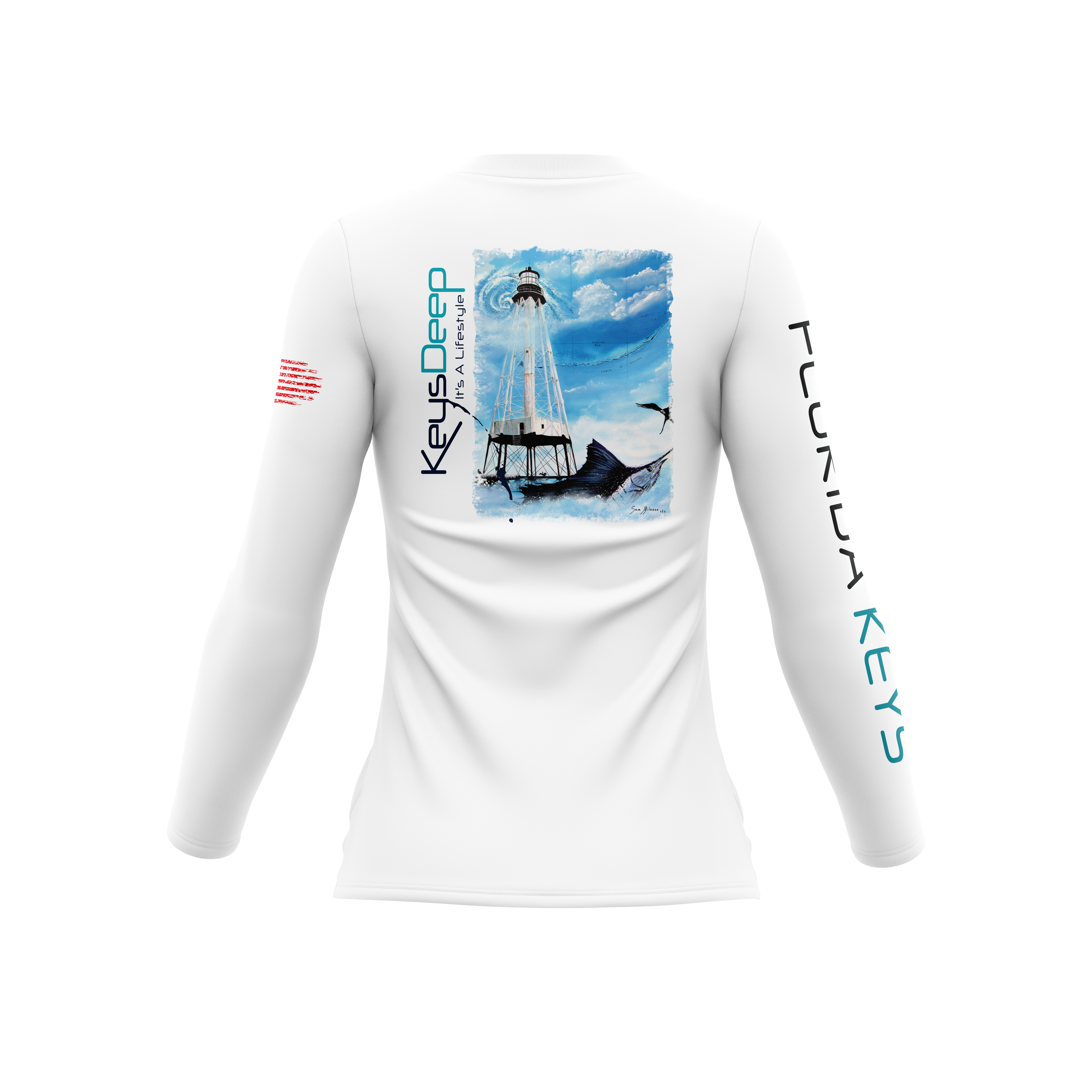 Ladies V-Neck | Sam Milazzo Alligator Lighthouse | White | Long Sleeve