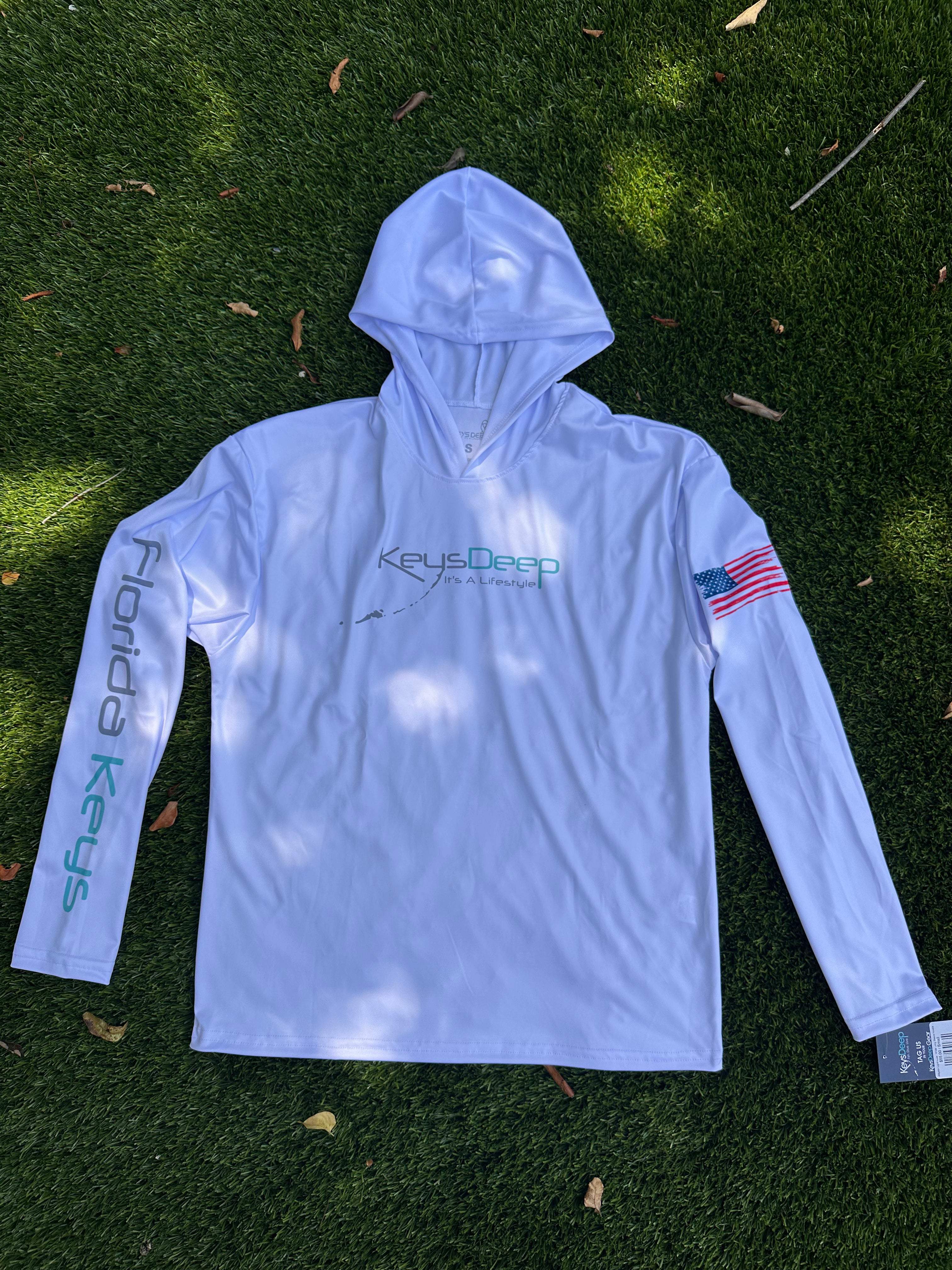 Alligator Lighthouse | White Long Sleeve Hoodie | Sam Milazzo Art Collection | KeysDeeep