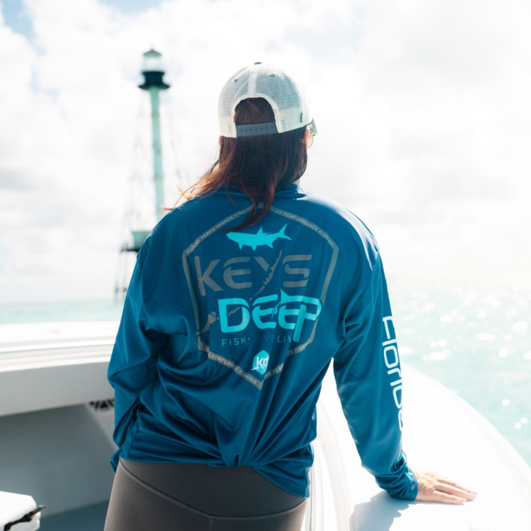 Hexagon Tarpon | Navy & Light Blue | Long Sleeve | Keysdeep