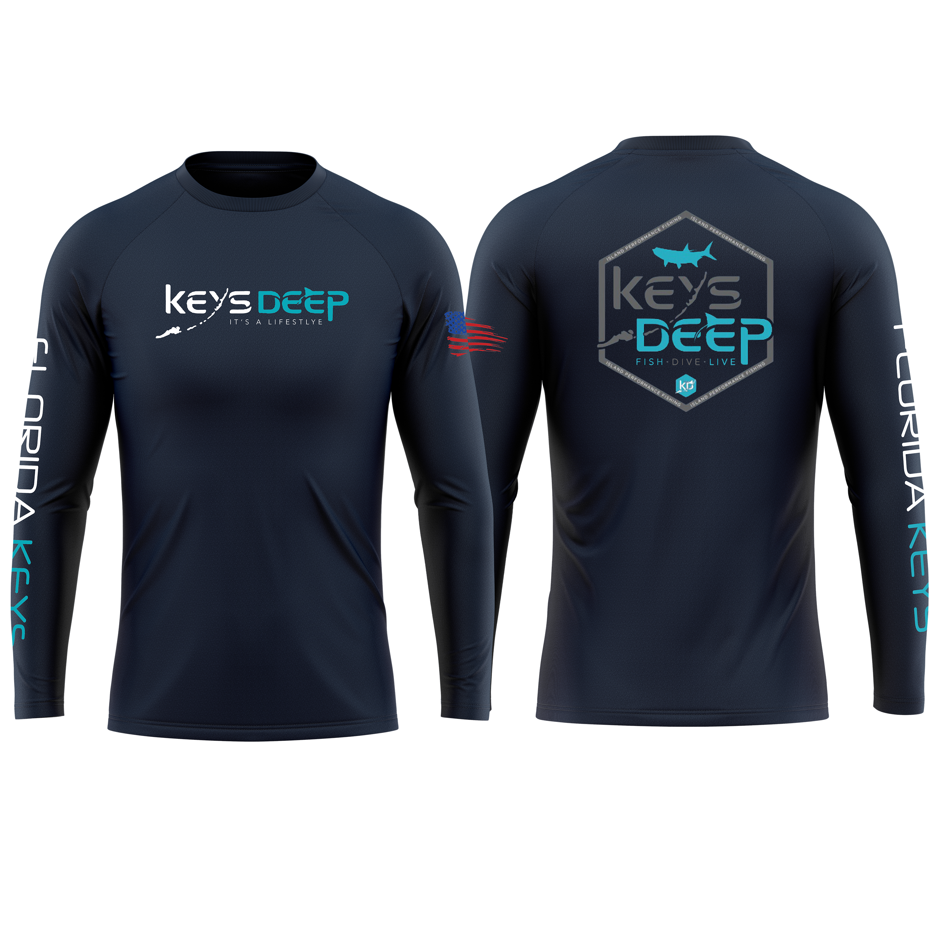 Hexagon Tarpon | Navy & Light Blue | Long Sleeve | Keysdeep
