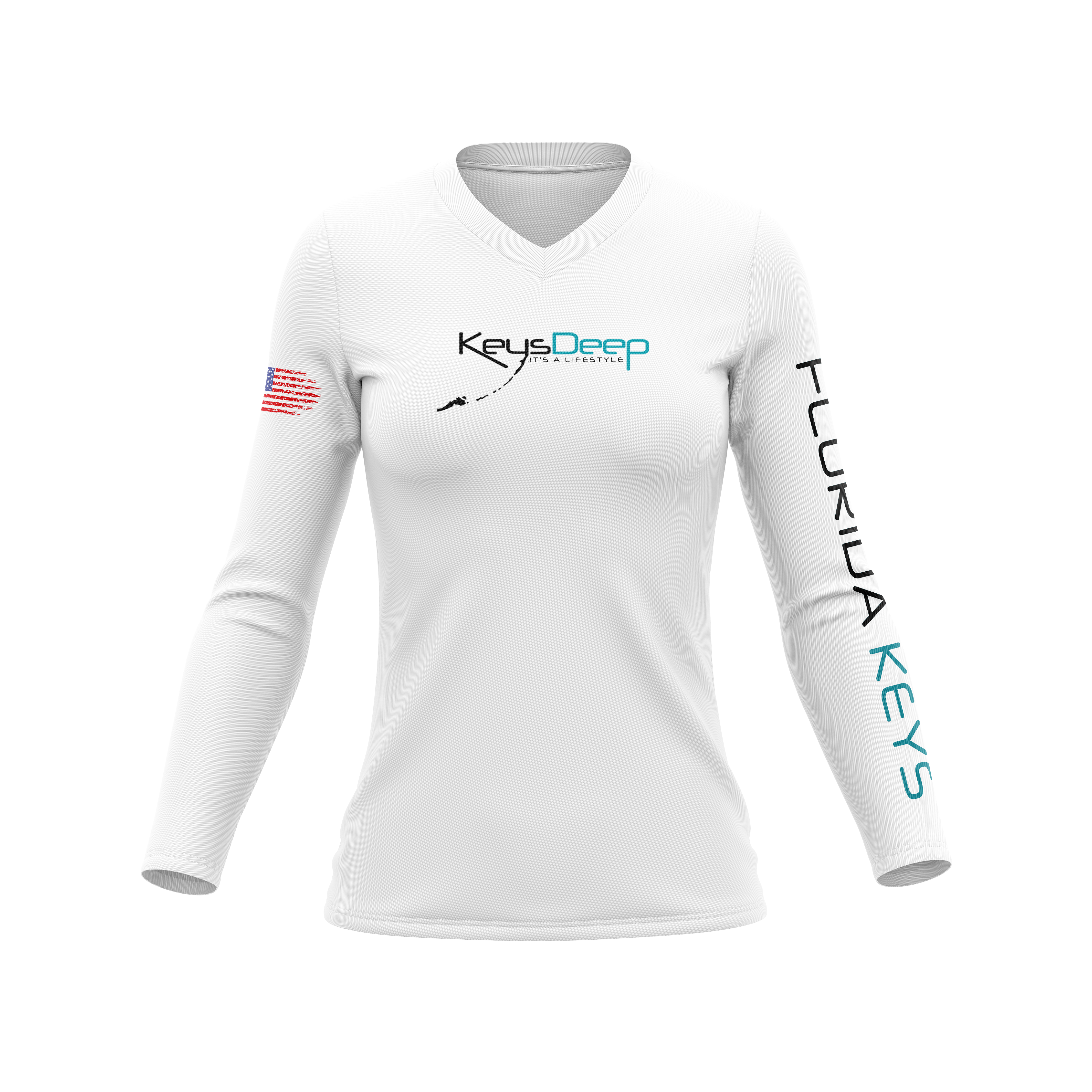 Ladies V-Neck | Sam Milazzo Alligator Lighthouse | White | Long Sleeve